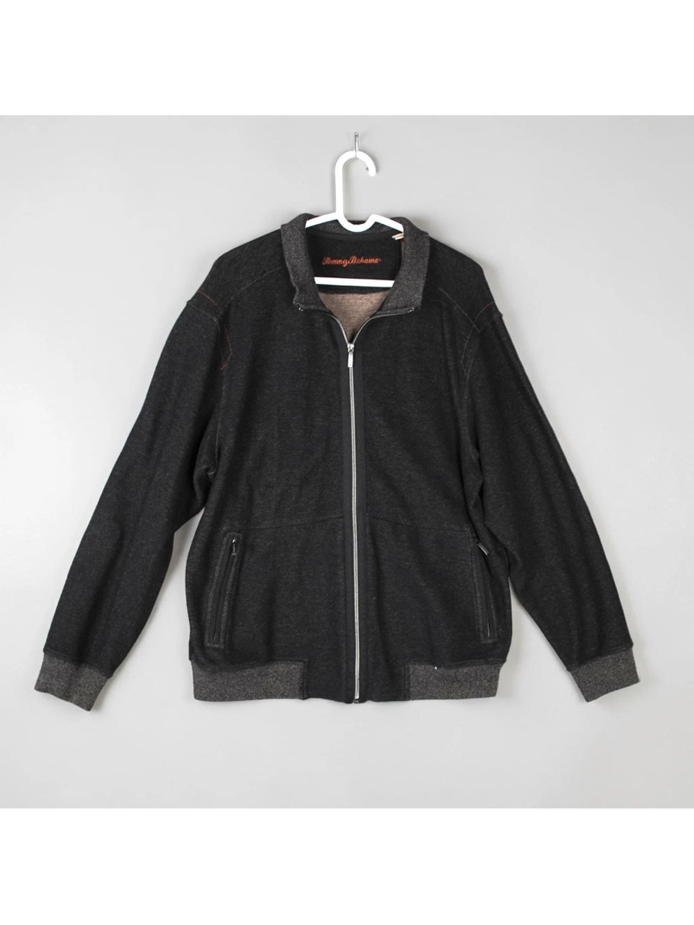 Tommy Bahama Men Knit Ribbed Jacket Sweater Full Zip Cotton Size XL